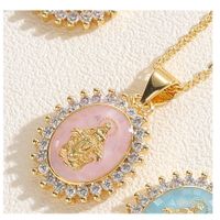 Simple Style Commute Human Oval Brass Epoxy Plating Inlay Zircon 14k Gold Plated Pendant Necklace sku image 3