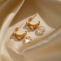 1 Pair Fairy Style Flower Plating Inlay Copper Artificial Crystal Freshwater Pearl 18k Gold Plated Hoop Earrings Drop Earrings main image 5