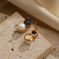 1 Pair Ig Style Round Plating Inlay Copper Freshwater Pearl Zircon 18k Gold Plated Drop Earrings main image 5