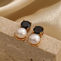 1 Pair Ig Style Round Plating Inlay Copper Freshwater Pearl Zircon 18k Gold Plated Drop Earrings main image 6