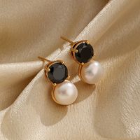 1 Pair Ig Style Round Plating Inlay Copper Freshwater Pearl Zircon 18k Gold Plated Drop Earrings main image 4