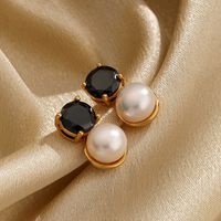 1 Pair Ig Style Round Plating Inlay Copper Freshwater Pearl Zircon 18k Gold Plated Drop Earrings main image 3