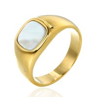 Streetwear Square Stainless Steel Inlay Artificial Gemstones 18K Gold Plated Unisex Rings main image 1