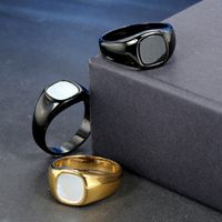 Streetwear Square Stainless Steel Inlay Artificial Gemstones 18K Gold Plated Unisex Rings main image 5