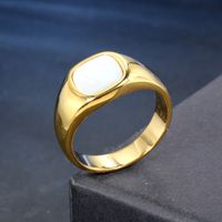 Streetwear Square Stainless Steel Inlay Artificial Gemstones 18K Gold Plated Unisex Rings main image 4