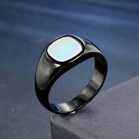 Streetwear Square Stainless Steel Inlay Artificial Gemstones 18K Gold Plated Unisex Rings main image 3
