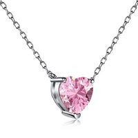 Fashion Heart Shape Sterling Silver Inlay Zircon Pendant Necklace 1 Piece sku image 2