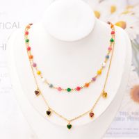 Vintage Style Heart Shape Titanium Steel Enamel Plating Inlay Zircon 18k Gold Plated Pendant Necklace sku image 1