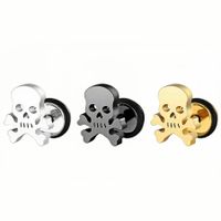 1 Pair Retro Skull Plating Stainless Steel 18k Gold Plated Ear Studs main image 1