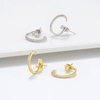 1 Pair Original Design Classic Style Korean Style C Shape Asymmetrical Plating Inlay Sterling Silver Zircon 14k Gold Plated White Gold Plated Silver Plated Ear Studs main image 3