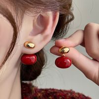 1 Pair Elegant Solid Color Enamel Copper Ear Studs sku image 5