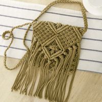Simple Tassel Messenger Straw Woven Retro One-shoulder Cotton Woven Bag 20*20cm sku image 3