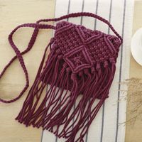 Simple Tassel Messenger Straw Woven Retro One-shoulder Cotton Woven Bag 20*20cm sku image 4