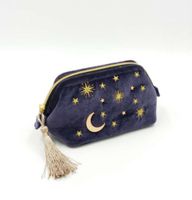 Basic Star Moon Velvet Embroidery Square Makeup Bags sku image 1