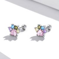 1 Pair Cute Simple Style Paw Print Cat Inlay Sterling Silver Zircon Ear Studs main image 5