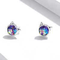 1 Pair Cute Simple Style Paw Print Cat Inlay Sterling Silver Zircon Ear Studs main image 1