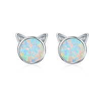1 Pair Cute Simple Style Paw Print Cat Inlay Sterling Silver Zircon Ear Studs sku image 3
