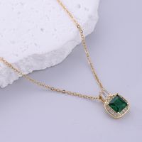 Vintage Style Square Stainless Steel Plating Inlay Zircon 18k Gold Plated Pendant Necklace sku image 1