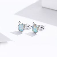 1 Pair Cute Simple Style Paw Print Cat Inlay Sterling Silver Zircon Ear Studs main image 4