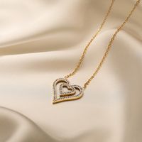 Simple Style Heart Shape Titanium Steel Plating Inlay Zircon 18k Gold Plated Pendant Necklace main image 4