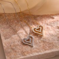 Simple Style Heart Shape Titanium Steel Plating Inlay Zircon 18k Gold Plated Pendant Necklace main image 1
