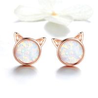1 Pair Cute Simple Style Paw Print Cat Inlay Sterling Silver Zircon Ear Studs main image 3
