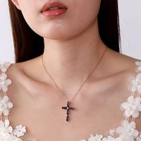 Vintage Style Cross Stainless Steel Plating Inlay Zircon 18k Gold Plated Pendant Necklace main image 5