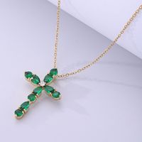 Vintage Style Cross Stainless Steel Plating Inlay Zircon 18k Gold Plated Pendant Necklace main image 1