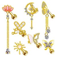 1 Piece Ig Style Simple Style Moon Flower Butterfly Plating Hollow Out Inlay Stainless Steel Copper Rhinestones Pearl Zircon Gold Plated Ear Studs main image 1