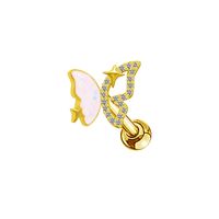 1 Piece Ig Style Simple Style Moon Flower Butterfly Plating Hollow Out Inlay Stainless Steel Copper Rhinestones Pearl Zircon Gold Plated Ear Studs main image 5