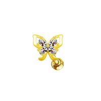 1 Piece Ig Style Simple Style Moon Flower Butterfly Plating Hollow Out Inlay Stainless Steel Copper Rhinestones Pearl Zircon Gold Plated Ear Studs main image 3