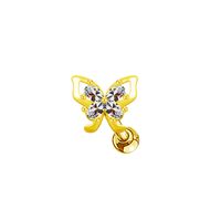 1 Piece Ig Style Simple Style Moon Flower Butterfly Plating Hollow Out Inlay Stainless Steel Copper Rhinestones Pearl Zircon Gold Plated Ear Studs sku image 1