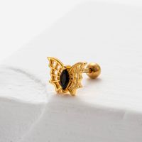 1 Piece Retro Geometric Heart Shape Butterfly Plating Inlay Copper Zircon Cartilage Earrings sku image 7