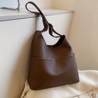 Women's All Seasons Pu Leather Solid Color Classic Style Sewing Thread Bucket Magnetic Buckle Tote Bag sku image 1