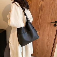 Women's All Seasons Pu Leather Solid Color Classic Style Sewing Thread Bucket Magnetic Buckle Tote Bag sku image 4
