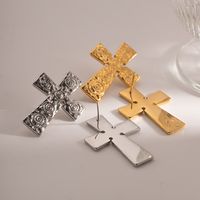 1 Pair Retro Cross Plating Stainless Steel 18k Gold Plated Ear Studs main image 3