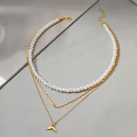 Glam Lady Simple Style Fish Tail Imitation Pearl Alloy Beaded Women's Layered Necklaces main image 5