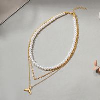 Glam Lady Simple Style Fish Tail Imitation Pearl Alloy Beaded Women's Layered Necklaces main image 4