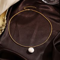 Retro Round Copper 18k Gold Plated Silver Plated Freshwater Pearl Pendant Necklace In Bulk main image 4