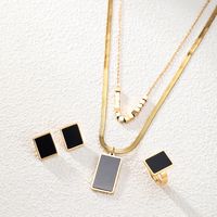 201 Stainless Steel Plastic 18K Gold Plated IG Style Modern Style Plating Inlay Rectangle Plastic Jewelry Set main image 4