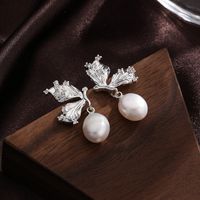 1 Pair Ig Style Butterfly Plating Inlay Metal Copper Freshwater Pearl Shell 18k Gold Plated Silver Plated Drop Earrings main image 5