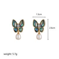 1 Pair Ig Style Butterfly Plating Inlay Metal Copper Freshwater Pearl Shell 18k Gold Plated Silver Plated Drop Earrings sku image 1