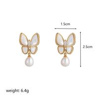 1 Pair Ig Style Butterfly Plating Inlay Metal Copper Freshwater Pearl Shell 18k Gold Plated Silver Plated Drop Earrings sku image 2