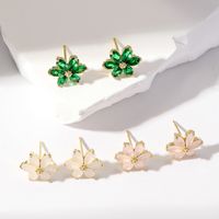 3 Pairs Korean Style Flower Plating Inlay Copper Zircon Gold Plated Ear Studs main image 1