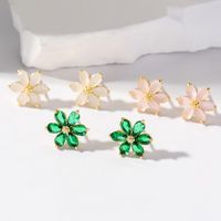 3 Pairs Korean Style Flower Plating Inlay Copper Zircon Gold Plated Ear Studs sku image 1