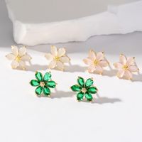 3 Pairs Korean Style Flower Plating Inlay Copper Zircon Gold Plated Ear Studs main image 6
