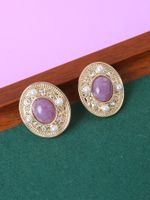 1 Pair Ig Style Retro Oval Inlay Zinc Alloy Artificial Gemstones Rhinestones Pearl Ear Cuffs sku image 1