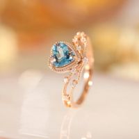 Tik Tok Live Stream Drainage Welfare Colored Gems Open Ring Ins Wind Saint Mary Topaz Blue Love Heart Ring For Women sku image 1
