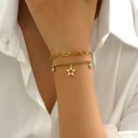 Hip-Hop Vintage Style Classic Style Pentagram Palm Feather Stainless Steel 18K Gold Plated Rhinestones Bracelets In Bulk main image 2