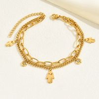 Hip Hop Estilo Vintage Estilo Clásico Pentagrama Palma Pluma Acero Inoxidable Chapados en oro de 18k Diamantes De Imitación Pulsera Al Mayoreo sku image 2